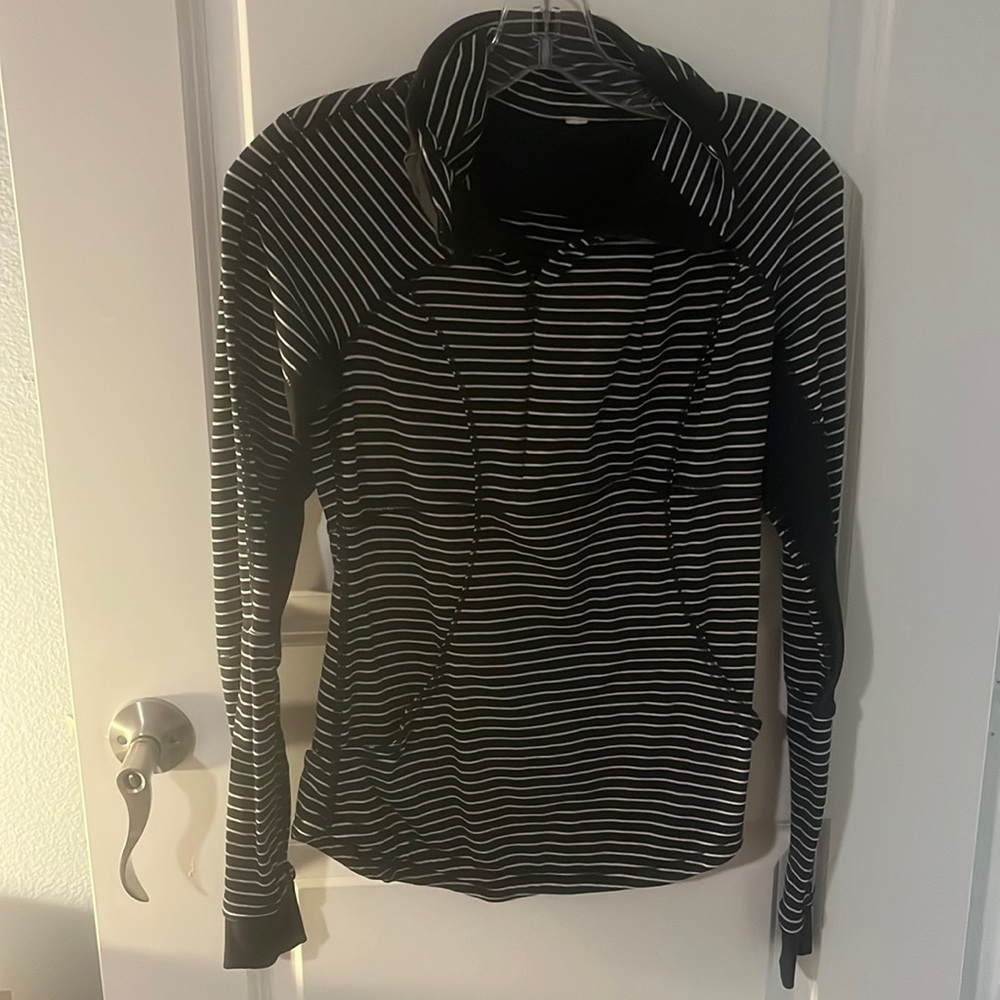 Black and white striped athletic pullover